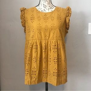 Pale Sky Mustard Eyelet Top